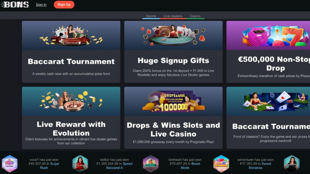 Bons platform casino bonuses